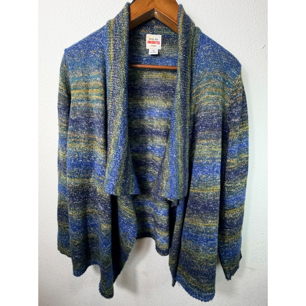 Ruby Rd Women Cardigan Blue 1X Open Front Shawl Collar Space Dye Knit Sweater